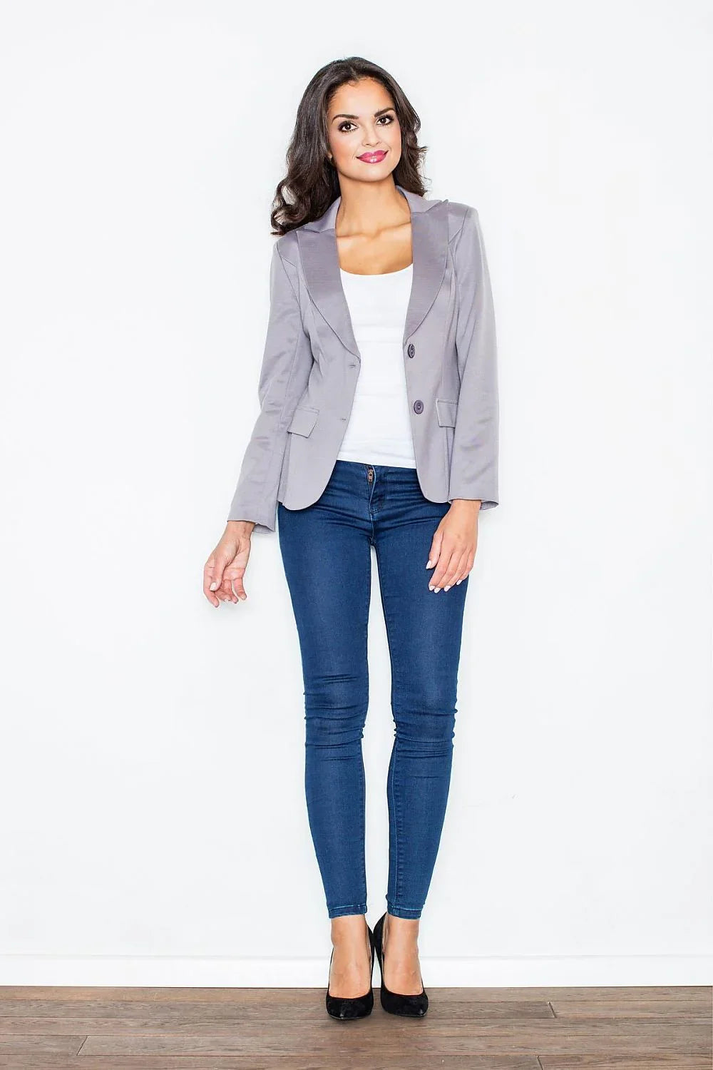 Women's Blazer - Single-Breasted Solid - Regular Fit Cropped - Gray – Blazer | GUOCALI – view 2
