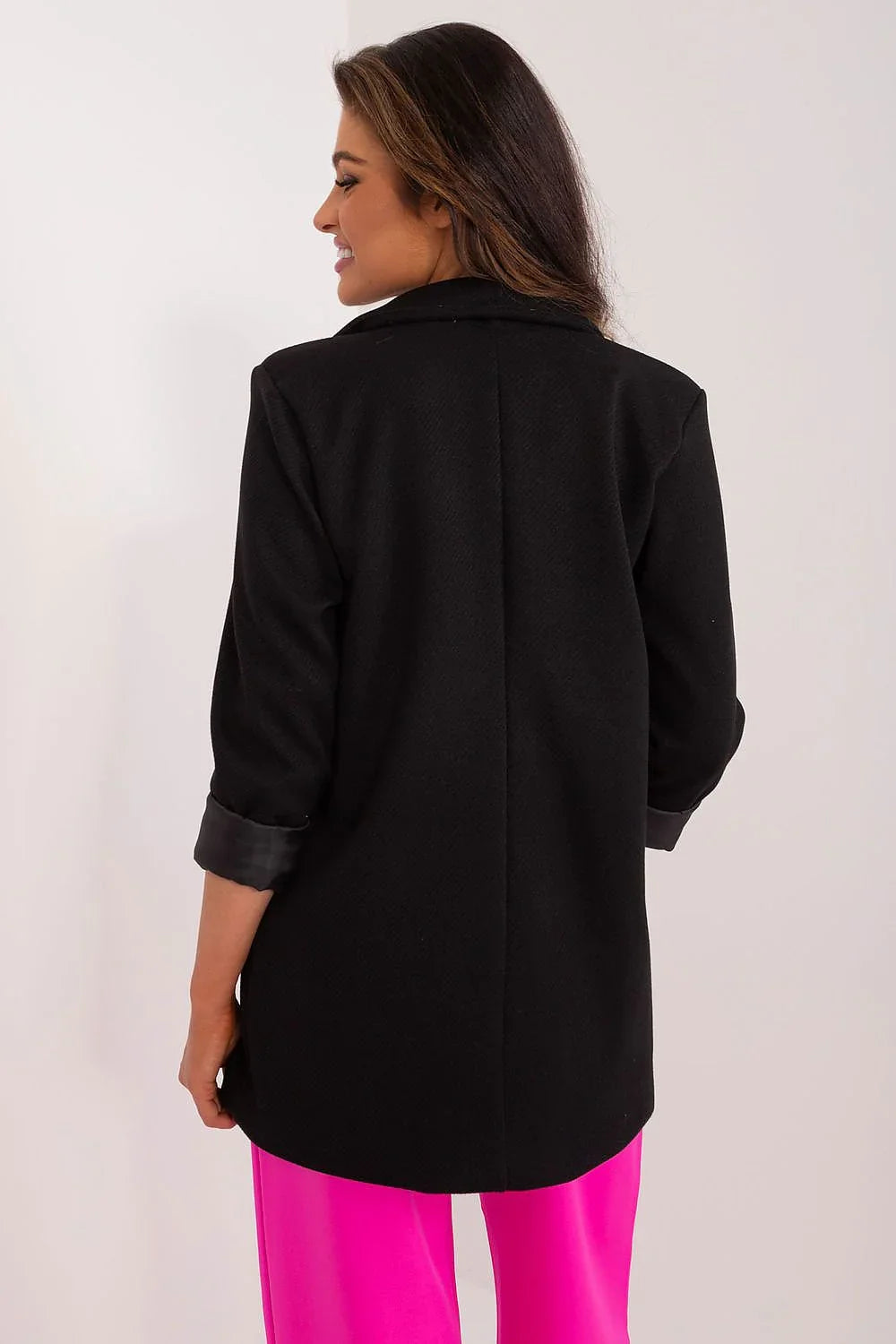 Women's Blazer - Single-Breasted Solid Satin - Regular Fit Hip-Length - Black – Blazer | GUOCALI – view 2