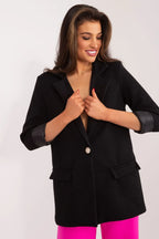 Women's Blazer - Single-Breasted Solid Satin - Regular Fit Hip-Length - Black – Blazer | GUOCALI – view 3