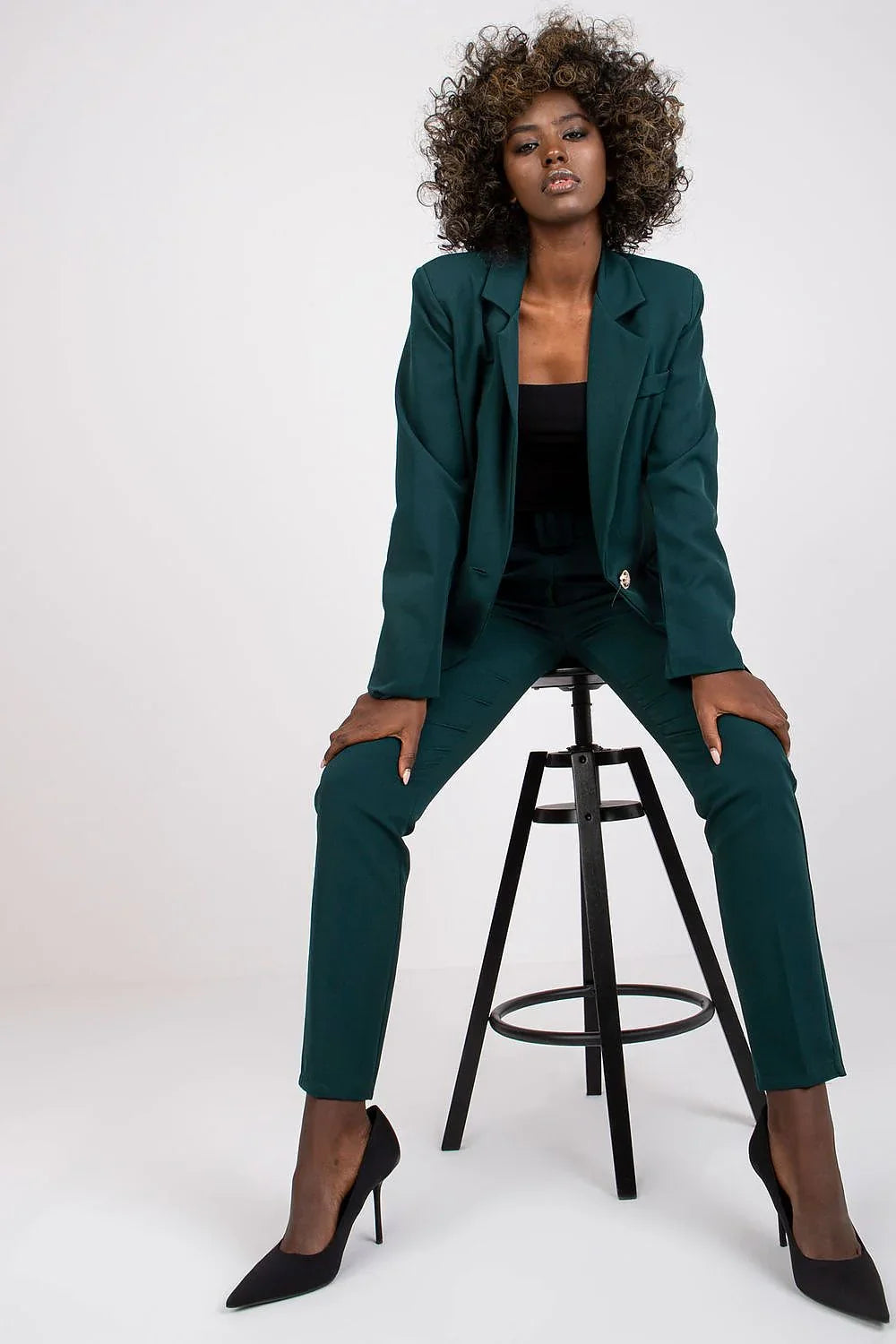Women's Blazer - Single-Breasted Solid Satin - Regular Fit Hip-Length - Green – Suit Jacket | GUOCALI – view 2