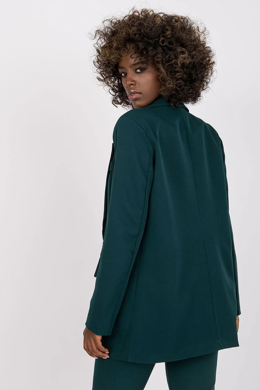 Women's Blazer - Single-Breasted Solid Satin - Regular Fit Hip-Length - Green – Suit Jacket | GUOCALI – view 3