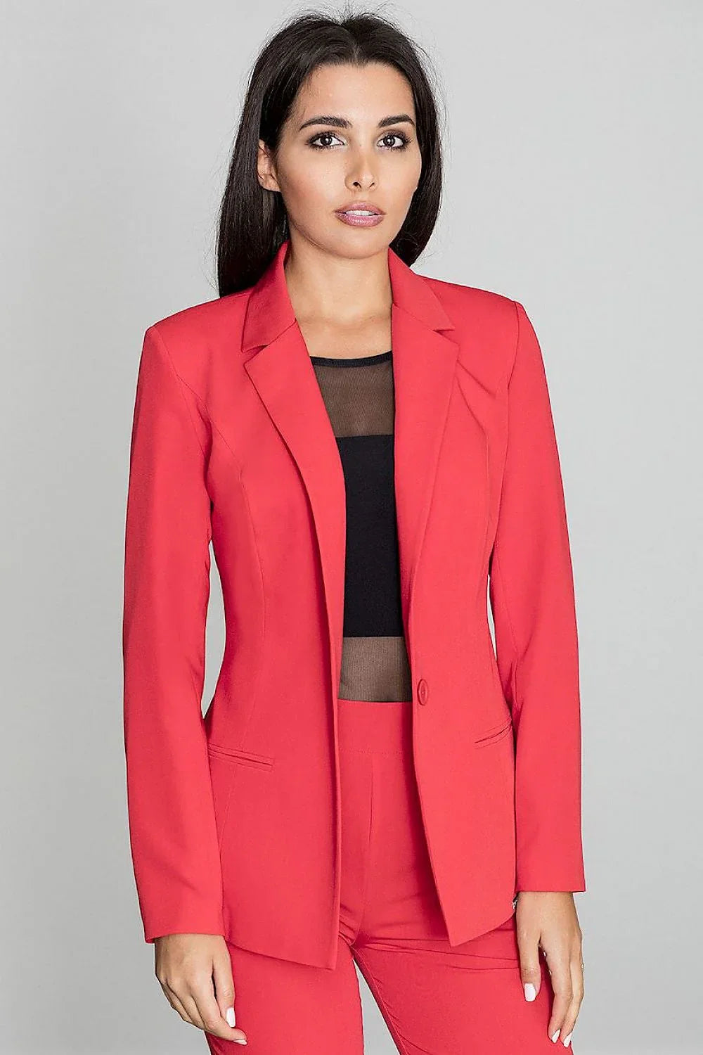 Women's Blazer - Single-Breasted Solid Wool - Regular Fit Longline - Red – Suit Jacket | GUOCALI – view 3
