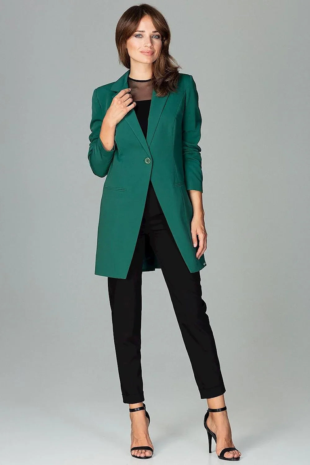 Women's Blazer - Single-Breasted Solid Wool - Regular Fit Thigh-Length - Green – Blazer | GUOCALI