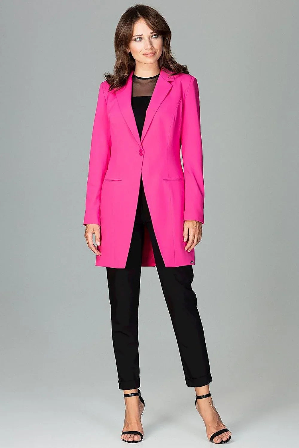 Women's Blazer - Single-Breasted Solid Wool - Regular Fit Thigh-Length - Pink – Blazer | GUOCALI