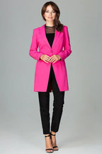 Women's Blazer - Single-Breasted Solid Wool - Regular Fit Thigh-Length - Pink – Blazer | GUOCALI – view 2