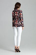 Women's Blazer - Tie-Waist Wrap Floral Lace - Slim Fit Hip-Length - Black – Blazer | GUOCALI – view 3