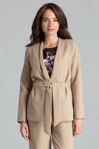 Women's Blazer - Tie-Waist Wrap Solid - Regular Fit Hip-Length - Beige – Suit Jacket | GUOCALI