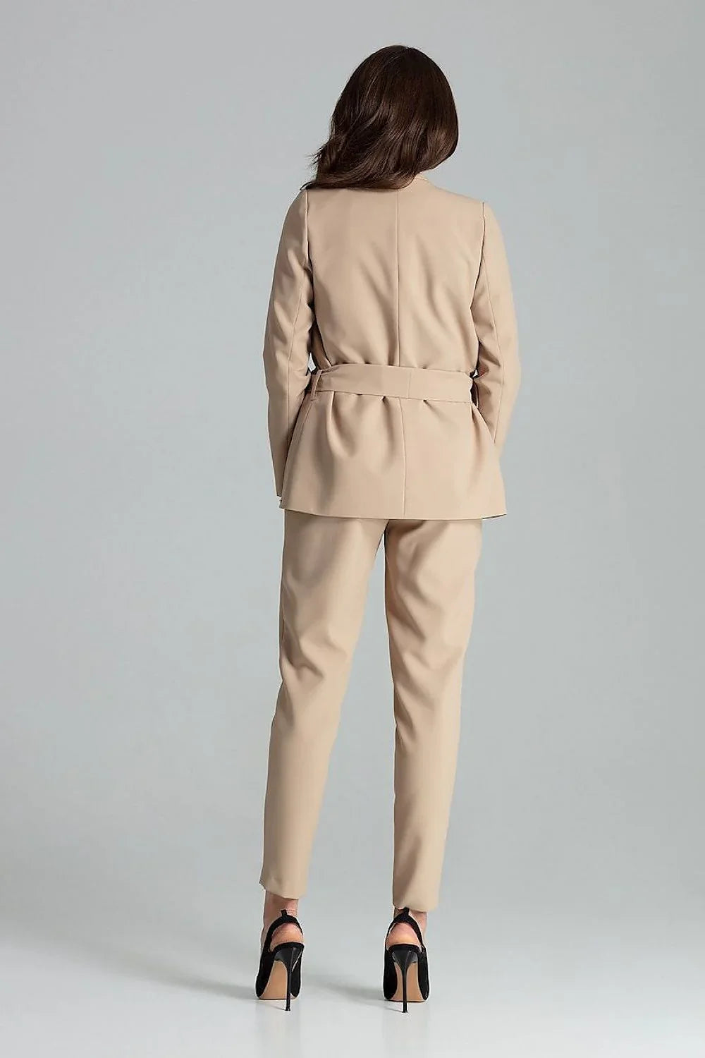 Women's Blazer - Tie-Waist Wrap Solid - Regular Fit Hip-Length - Beige – Suit Jacket | GUOCALI – view 3