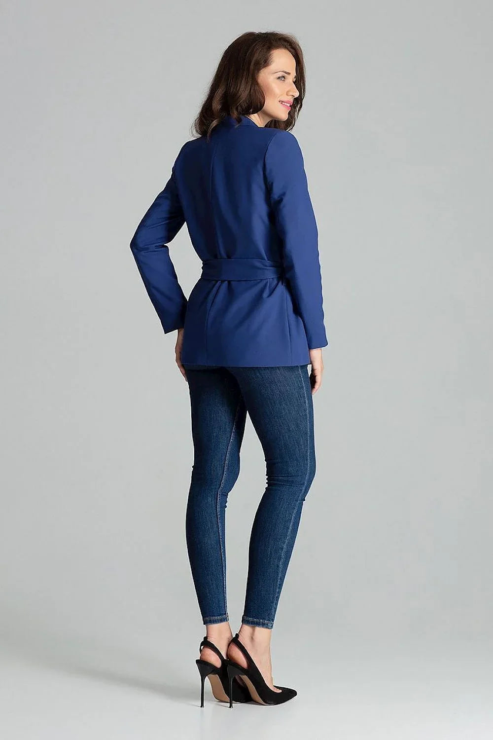Women's Blazer - Tie-Waist Wrap Solid - Regular Fit Hip-Length - Blue – Suit Jacket | GUOCALI – view 3
