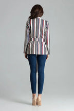 Women's Blazer - Tie-Waist Wrap Striped - Regular Fit Hip-Length - White – Blazer | GUOCALI – view 3