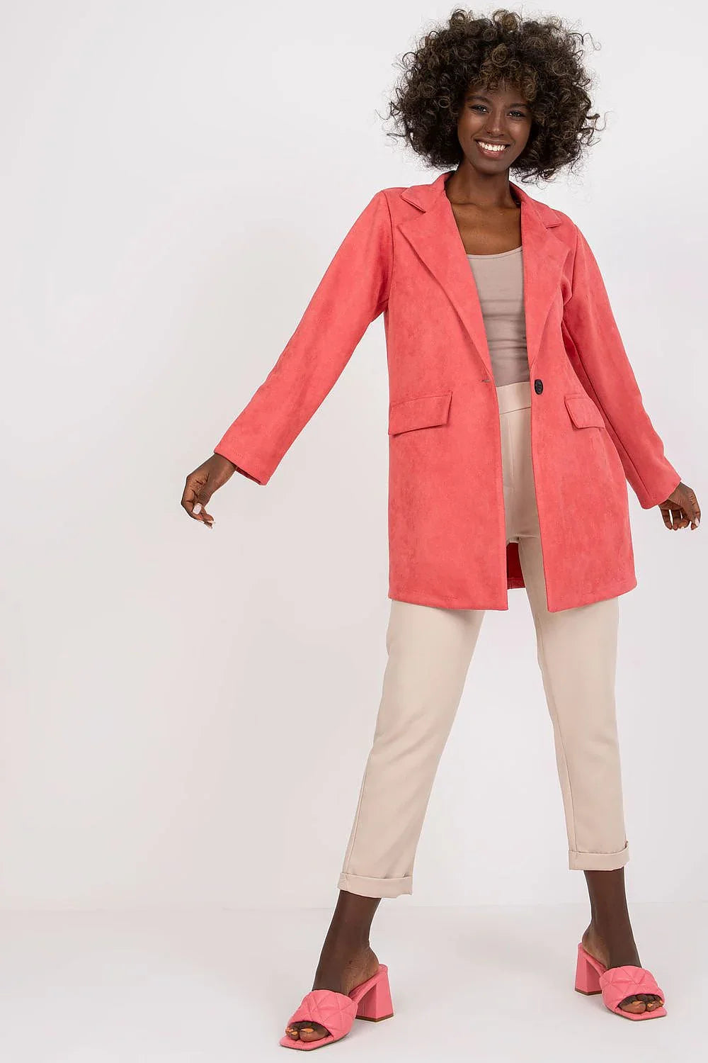 Women's Blazer - Zip-Front Solid - Regular Fit Hip-Length - Pink – Blazer | GUOCALI – view 3