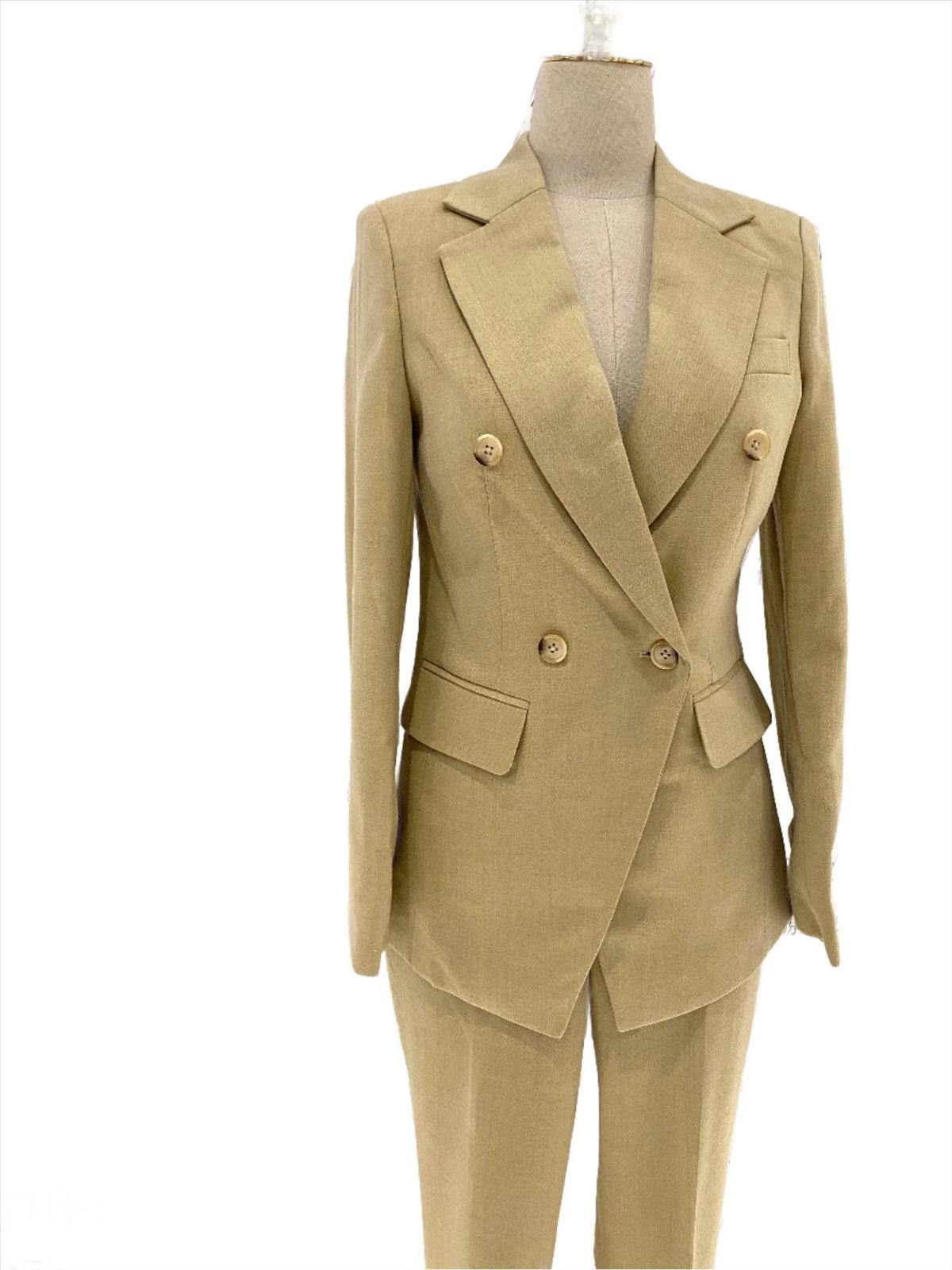 Women's Double-Breasted Notch Lapel Pantsuit – Khaki – Pant Suit | GUOCALI