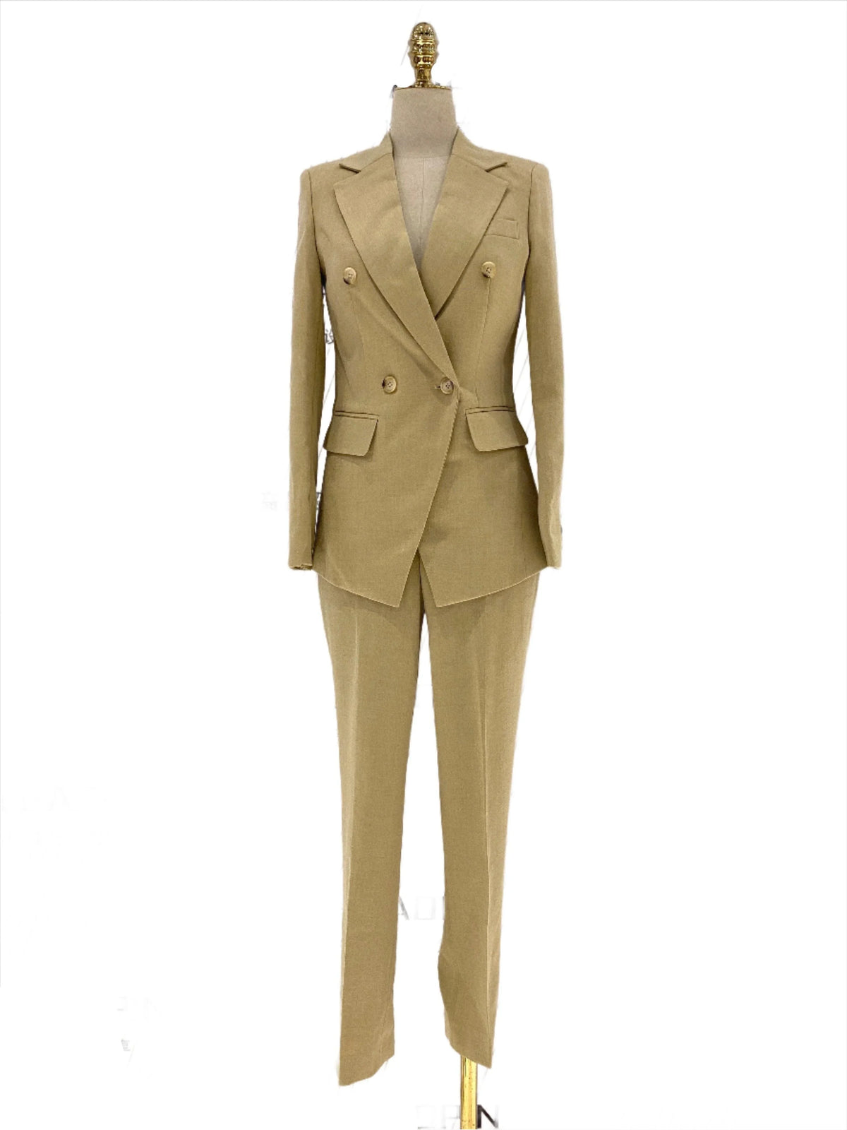 Women's Double-Breasted Notch Lapel Pantsuit – Khaki – Pant Suit | GUOCALI – view 2