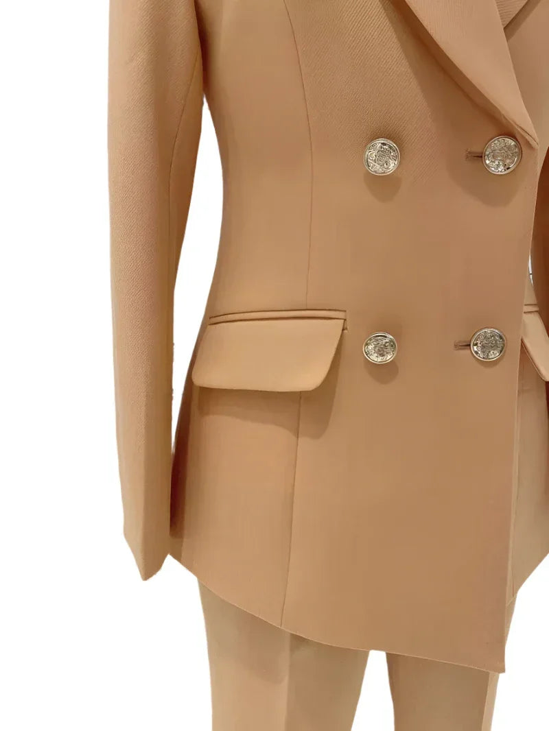Women's Double-Breasted Notch Lapel Pantsuit – Orange – Pant Suit | GUOCALI – view 5