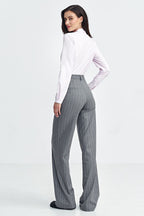 Women's High-Waist Pinstripe Fitted Trousers – Grey – Trousers | GUOCALI – view 3