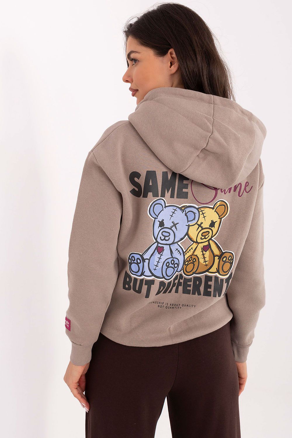 Women's hoodie beige sleeve patch casual look