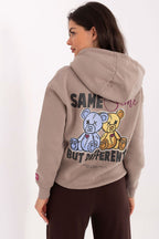 Women's hoodie beige sleeve patch casual look