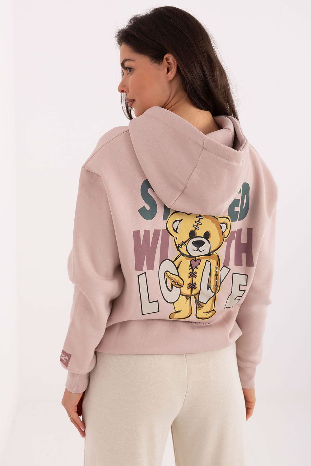 Women's hoodie pink sleeve patch casual look