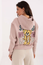 Women's hoodie pink sleeve patch casual look