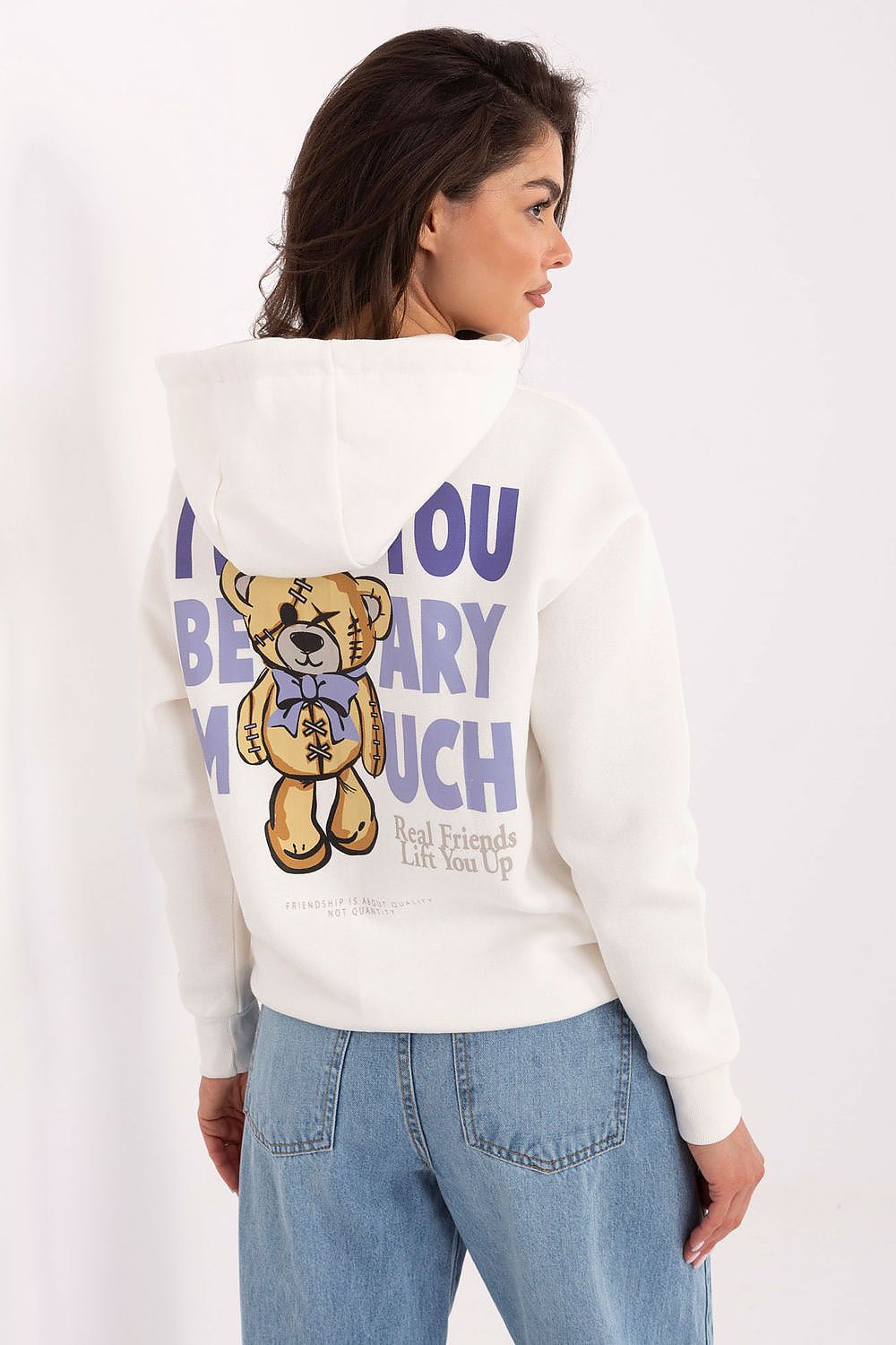 Women's hoodie white sleeve patch casual look