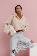 Women's hoodie beige cropped cotton blend front view