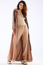 Women's hoodie beige longline full-zip cotton blend front view