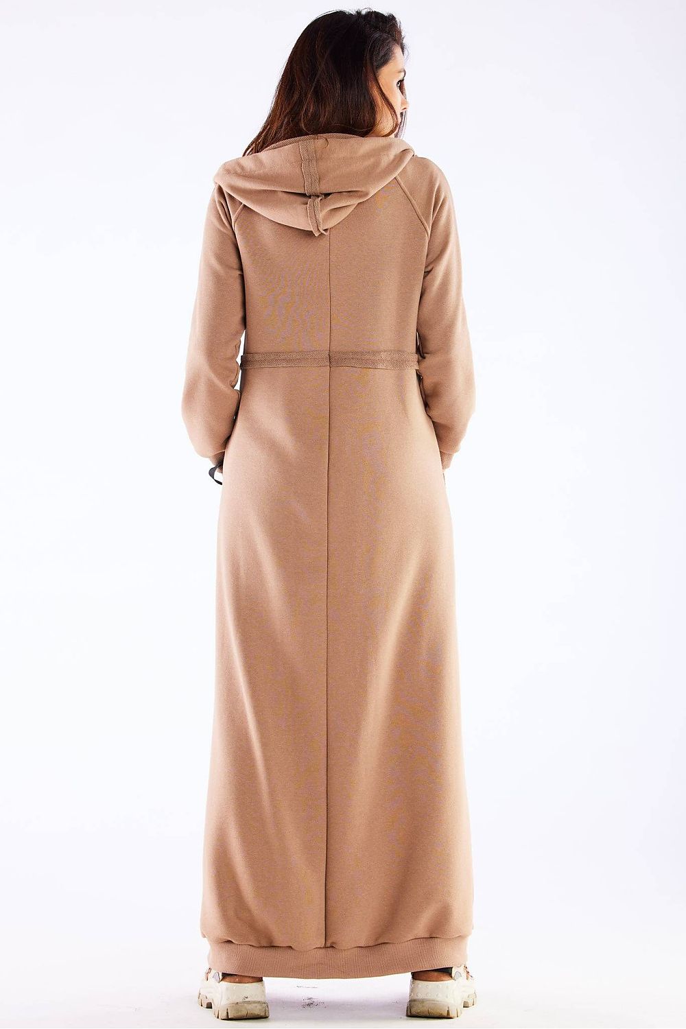 Women's hoodie beige loose fit ribbed cotton blend