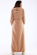 Women's hoodie beige loose fit ribbed cotton blend