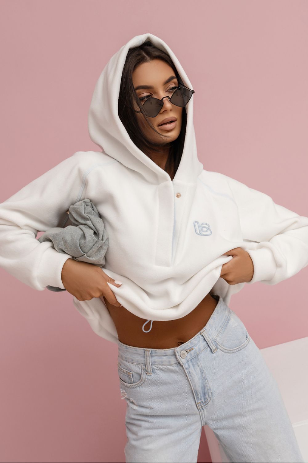 Women's hoodie beige second shade side view