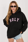 Women's hoodie black embroidered logo front view