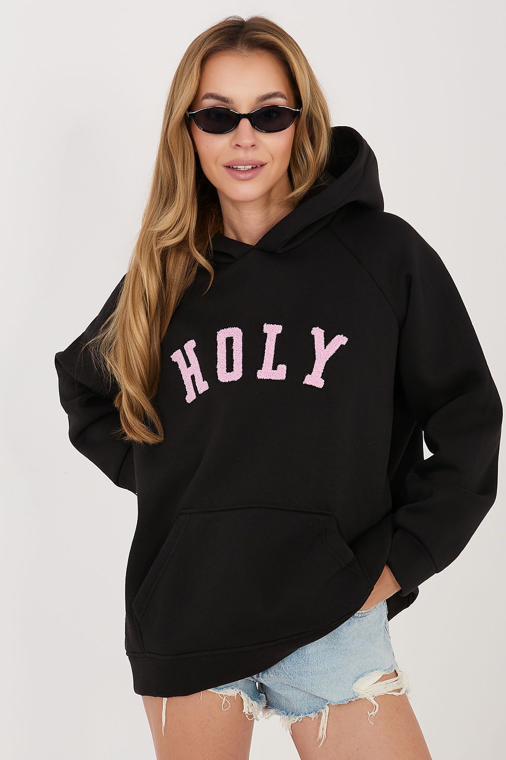 Women's hoodie black embroidered logo front view