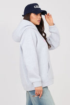 Women's hoodie grey kangaroo pocket side view