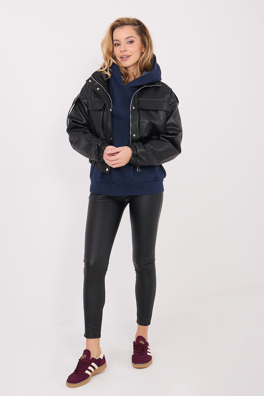 Women's hoodie navy with hood alternate view