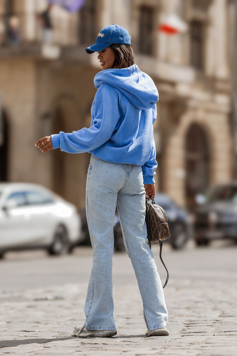Women's hoodie blue loose fit casual view