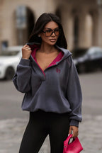 Women's hoodie grey hooded side view