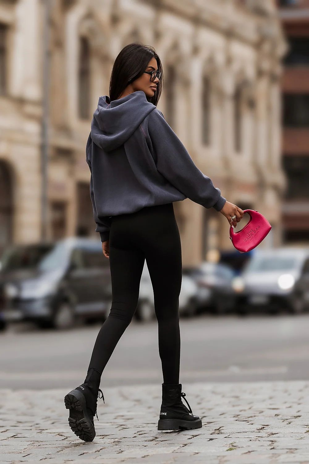 Women's hoodie grey loose fit casual view