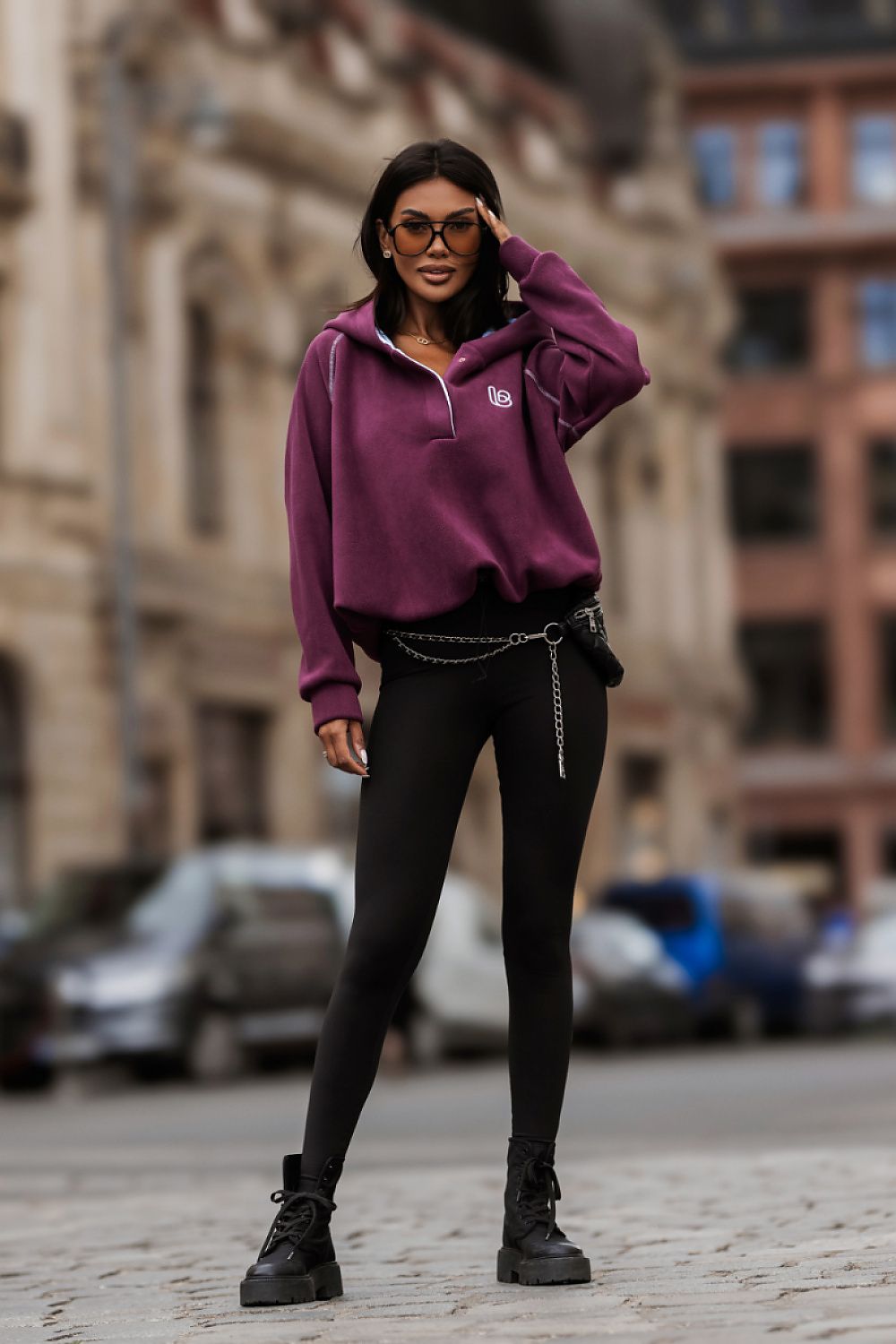 Women's hoodie violet hooded side view