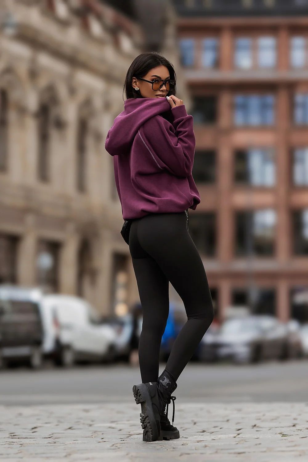 Women's hoodie violet loose fit casual view