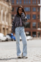 Women's hoodie grey loose fit casual view