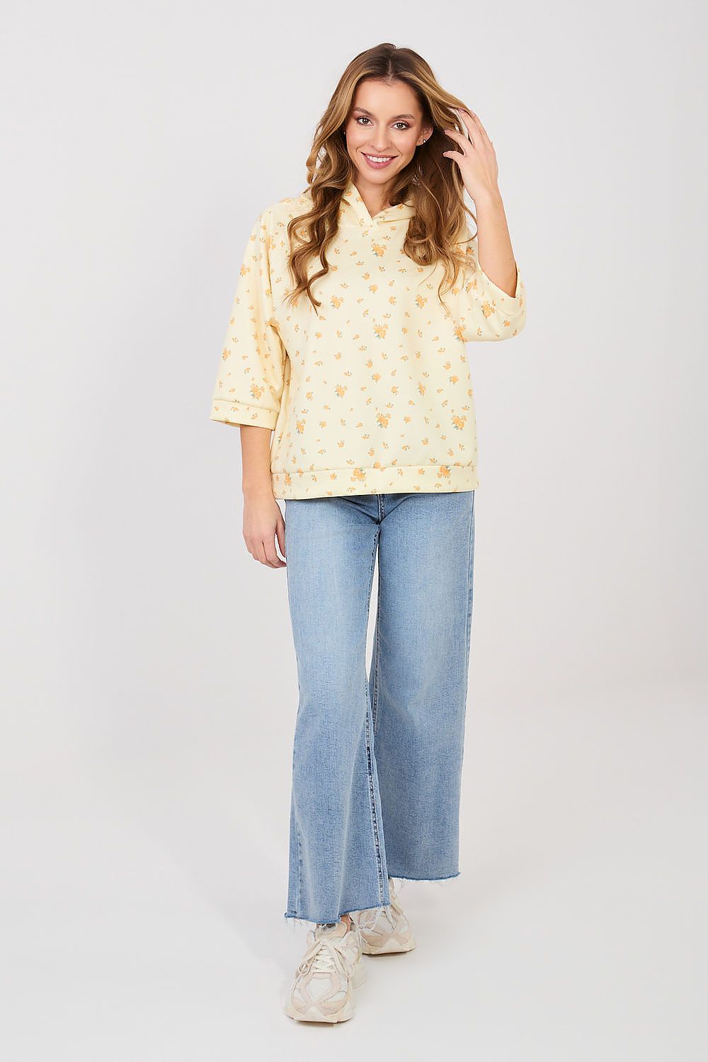 Women's hoodie yellow floral print front view