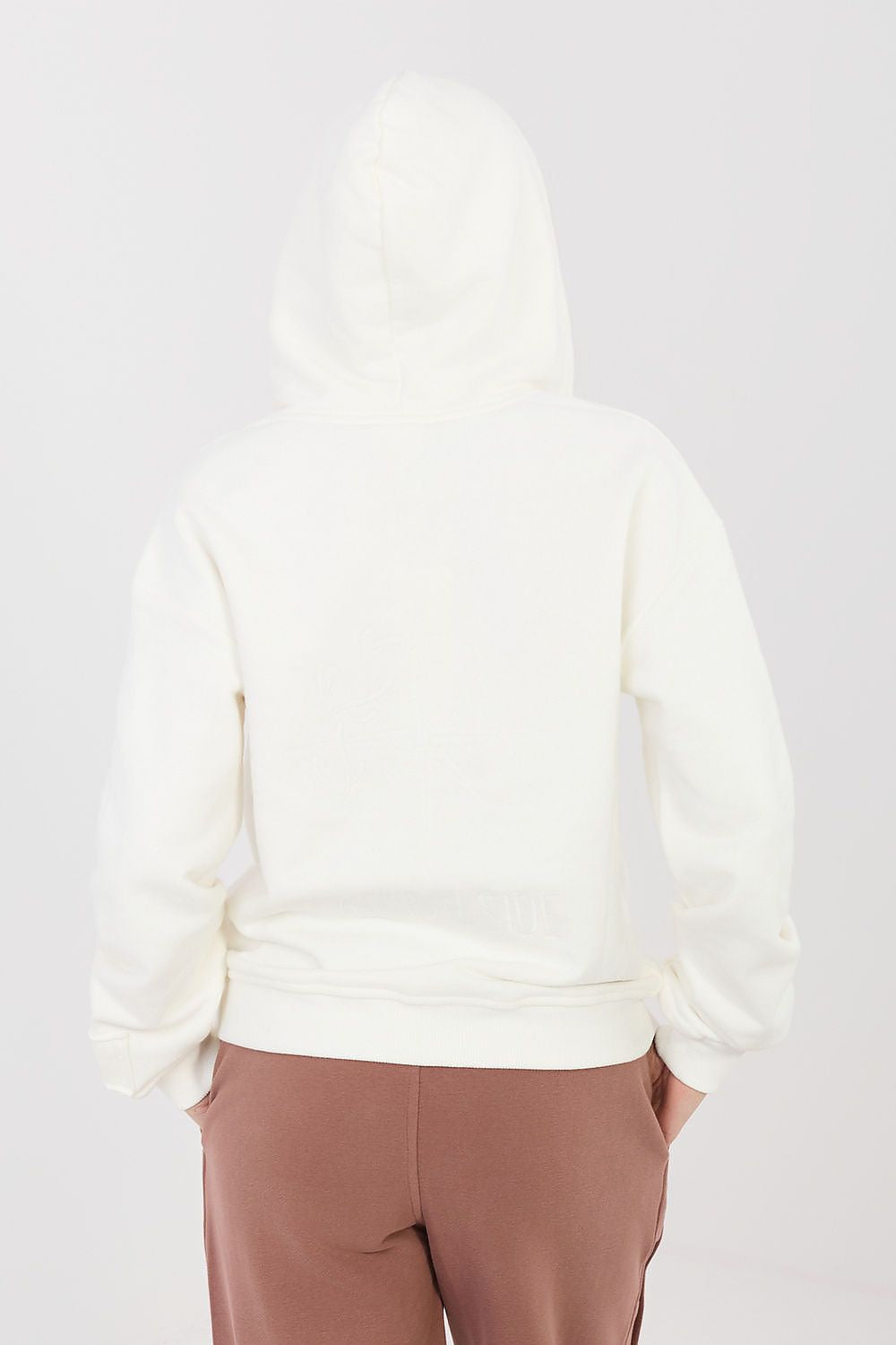 Women's hoodie beige zip-up casual view