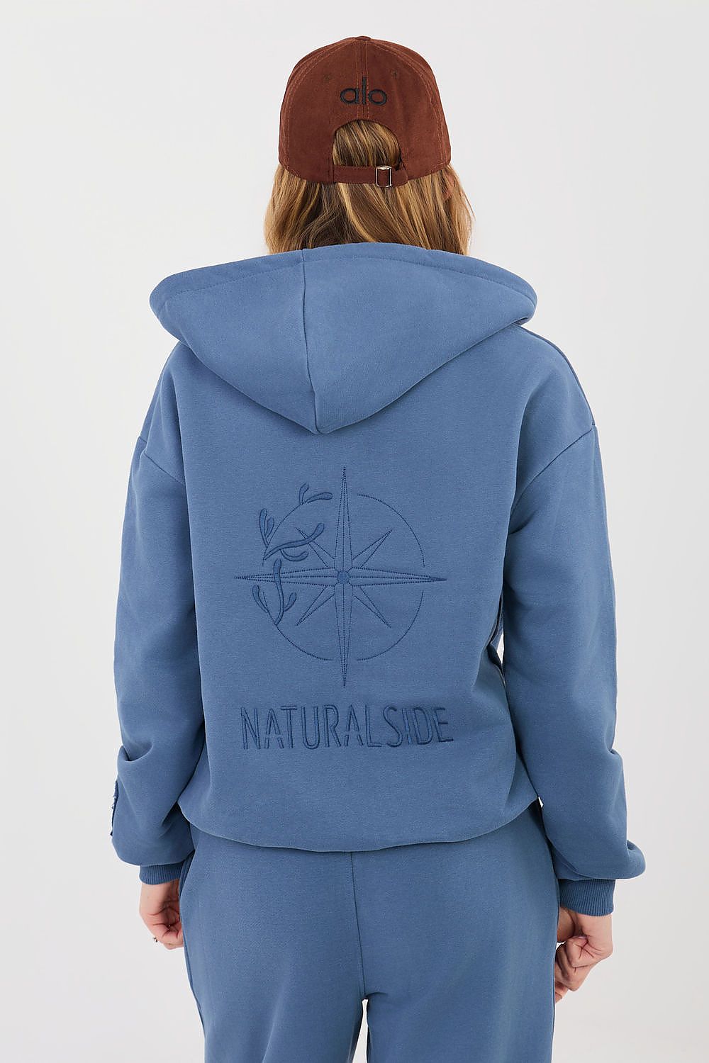 Women's hoodie blue decorative back embroidery view