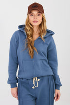 Women's hoodie blue zip-up casual view