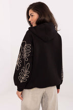 Women's hoodie black front pockets casual look