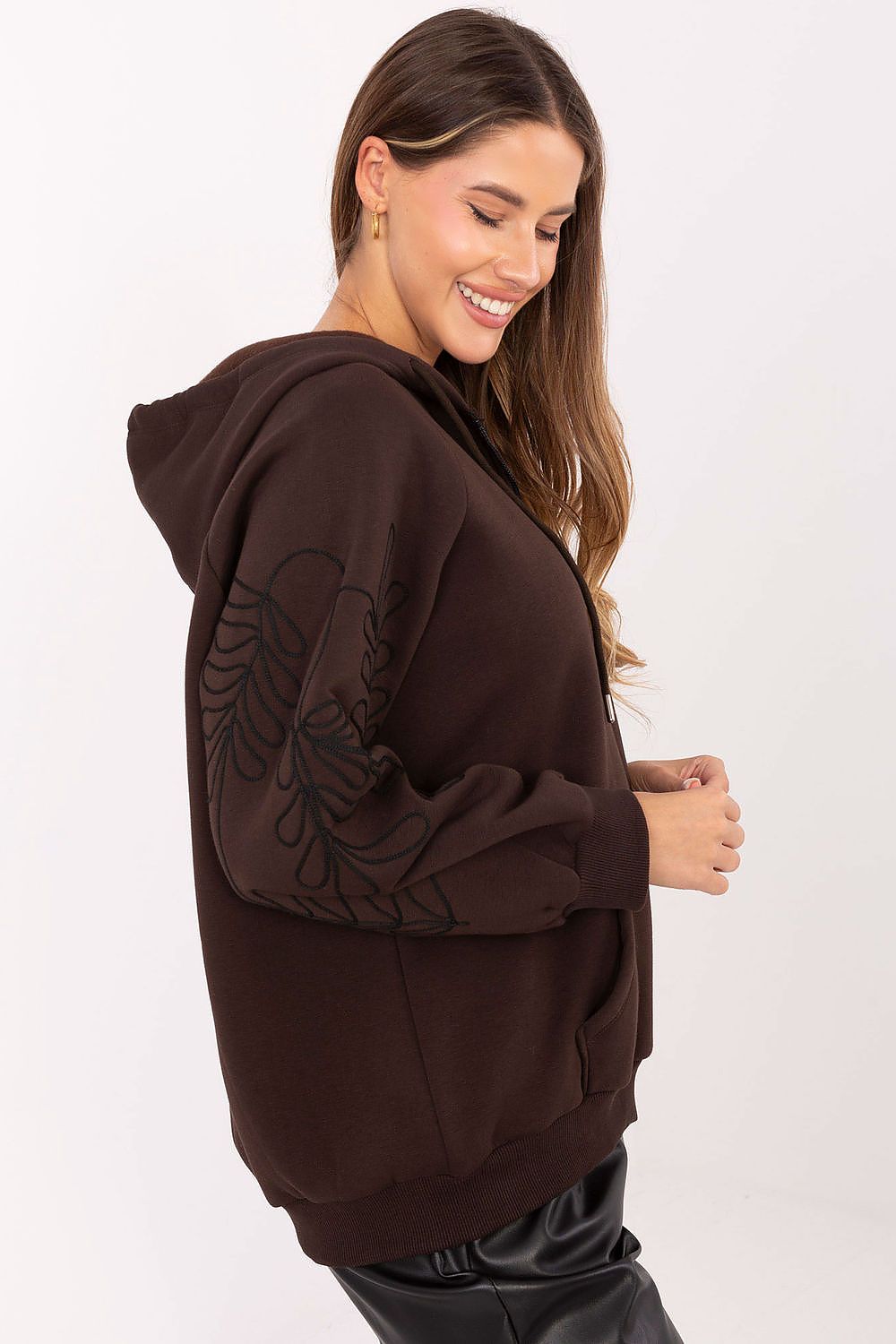 Women's hoodie brown with hood alternate view