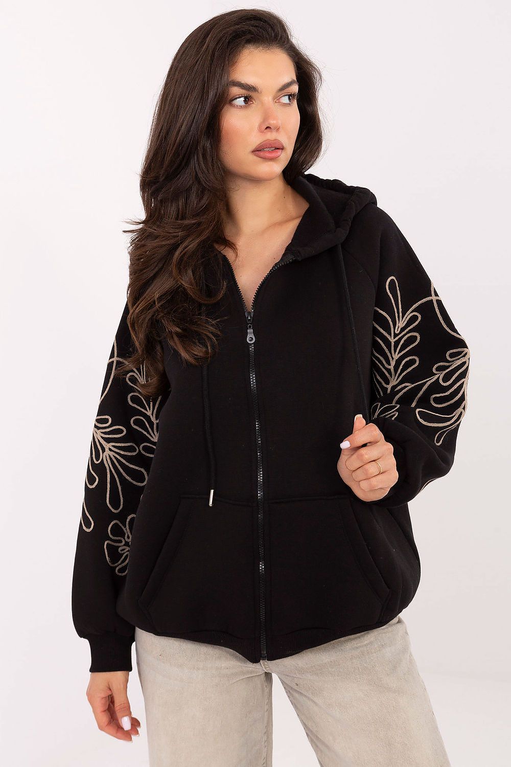 Women's Hoodie Full-Zip Embroidered Sleeves Cotton Blend – Hoodie | GUOCALI