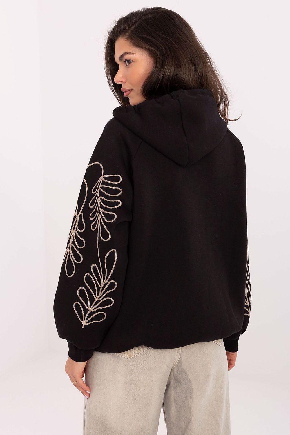Women's Hoodie Full-Zip Embroidered Sleeves Cotton Blend – Hoodie | GUOCALI – view 3