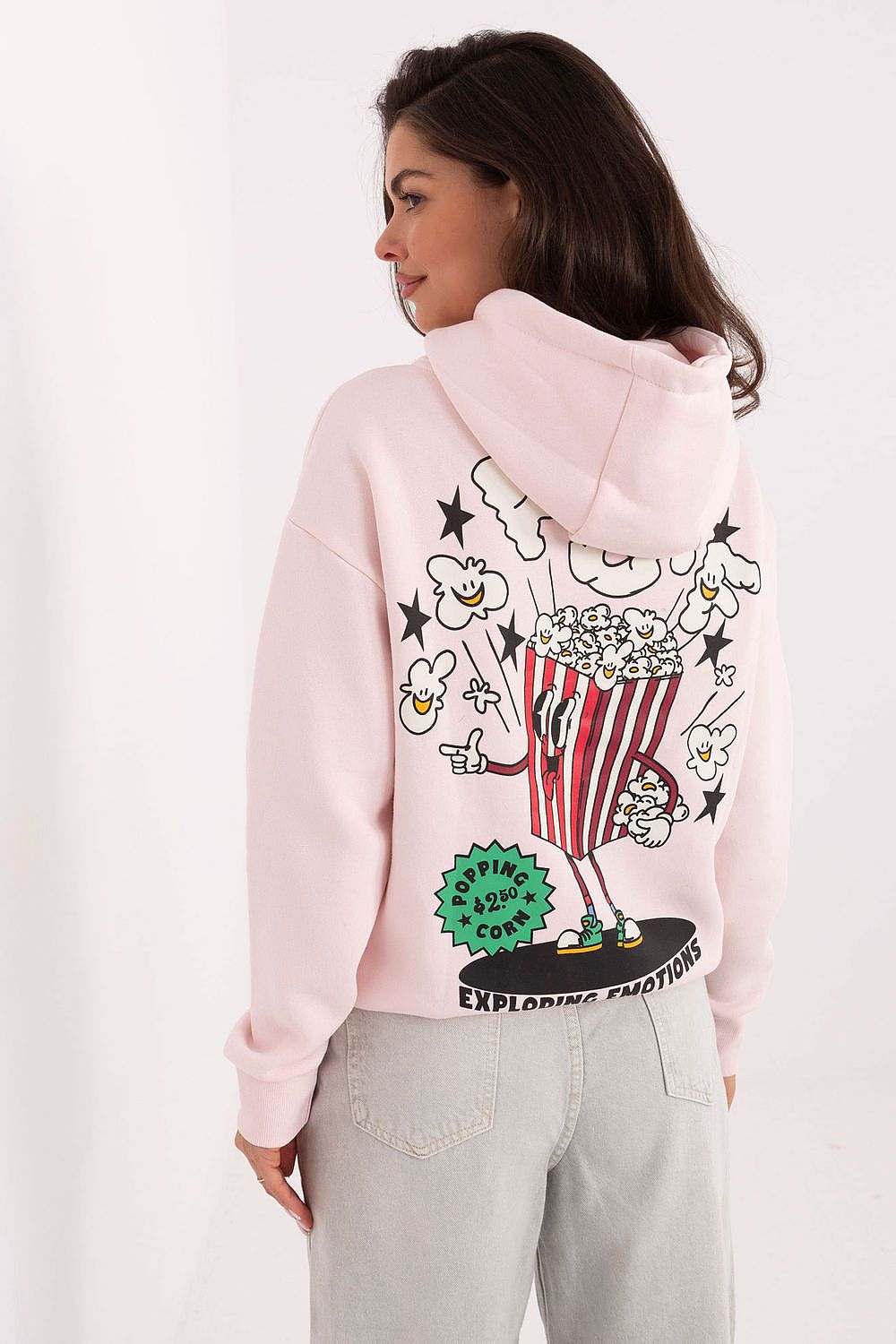 Women's hoodie pink drawstring hood casual look
