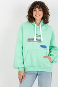 Women's hoodie green graphic kangaroo pocket cotton blend
