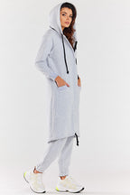 Women's hoodie grey drawstring hood long sleeves cotton blend